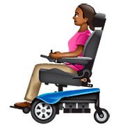 👩🏾‍🦼 Emoji Mulher Em Cadeira De Rodas Motorizada: Pele Morena Escura na WhatsApp 2.22.8.79.