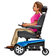 👩🏽‍🦼 Emoji Frau in elektrischem Rollstuhl: mittlere Hautfarbe WhatsApp 2.22.8.79.
