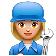 Emoji 👩🏼‍🔧 Meccanico Donna: Carnagione Abbastanza Chiara su WhatsApp 2.22.8.79.