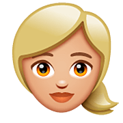 Emoji 👱🏼‍♀️ Donna Bionda: Carnagione Abbastanza Chiara su WhatsApp 2.22.8.79.