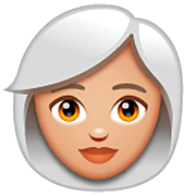 👩🏼‍🦳 Emoji Frau: mittelhelle Hautfarbe, weißes Haar WhatsApp 2.22.8.79.