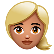 Emoji 👱🏽‍♀️ Donna Bionda: Carnagione Olivastra su WhatsApp 2.22.8.79.