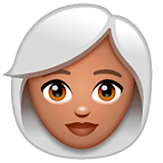 Émoji 👩🏽‍🦳 Femme : Peau Légèrement Mate Et Cheveux Blancs sur WhatsApp 2.22.8.79.