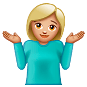 🤷🏼‍♀️ Emoji schulterzuckende Frau: mittelhelle Hautfarbe WhatsApp 2.22.8.79.