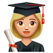 👩🏼‍🎓 Emoji Estudiante Mujer: Tono De Piel Claro Medio en WhatsApp 2.22.8.79.