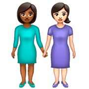 Emoji 👩🏾‍🤝‍👩🏻 Due Donne Che Si Tengono Per Mano: Carnagione Abbastanza Scura E Carnagione Chiara su WhatsApp 2.22.8.79.