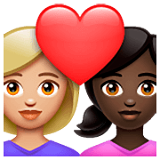 👩🏼‍❤️‍👩🏿 Emoji Liebespaar - Frau: mittelhelle Hautfarbe, Frau: dunkle Hautfarbe WhatsApp 2.23.2.72.