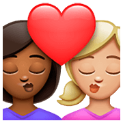 👩🏾‍❤️‍💋‍👩🏼 Emoji Beso - Mujer: Tono De Piel Oscuro Medio, Mujer: Tono De Piel Claro Medio en WhatsApp 2.23.2.72.