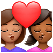 👩🏽‍❤️‍💋‍👩🏾 Emoji Beso - Mujer: Tono De Piel Medio, Mujer: Tono De Piel Oscuro Medio en WhatsApp 2.23.2.72.