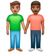 👨🏽‍🤝‍👨🏾 Emoji händchenhaltende Männer: mittlere Hautfarbe, mitteldunkle Hautfarbe WhatsApp 2.23.2.72.