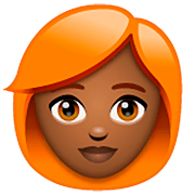 👩🏾‍🦰 Emoji Frau: mitteldunkle Hautfarbe, rotes Haar WhatsApp 2.23.2.72.