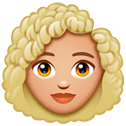 👩🏼‍🦱 Emoji Mujer: Tono De Piel Claro Medio Y Pelo Rizado en WhatsApp 2.23.2.72.