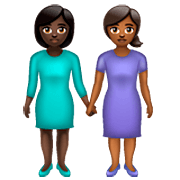 👩🏿‍🤝‍👩🏾 Emoji Duas Mulheres De Mãos Dadas: Pele Escura E Pele Morena Escura na WhatsApp 2.23.2.72.