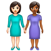 👩🏻‍🤝‍👩🏾 Emoji Duas Mulheres De Mãos Dadas: Pele Clara E Pele Morena Escura na WhatsApp 2.23.2.72.