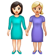 👩🏻‍🤝‍👩🏼 Emoji Duas Mulheres De Mãos Dadas: Pele Clara E Pele Morena Clara na WhatsApp 2.23.2.72.