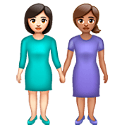 Emoji 👩🏻‍🤝‍👩🏽 Due Donne Che Si Tengono Per Mano: Carnagione Chiara E Carnagione Olivastra su WhatsApp 2.23.2.72.
