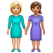 Emoji 👩🏼‍🤝‍👩🏽 Due Donne Che Si Tengono Per Mano: Carnagione Abbastanza Chiara E Carnagione Olivastra su WhatsApp 2.23.2.72.